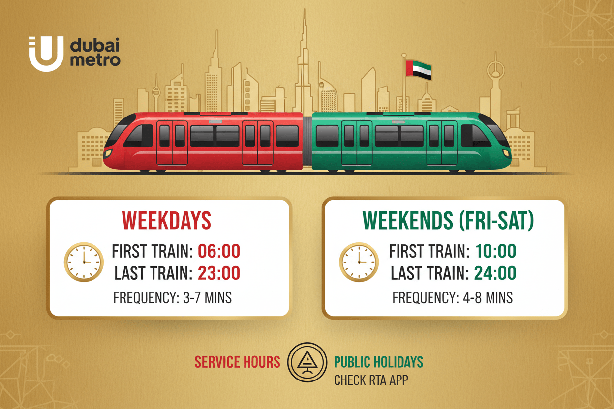 Dubai Metro Timings Today in Dubai/UAE