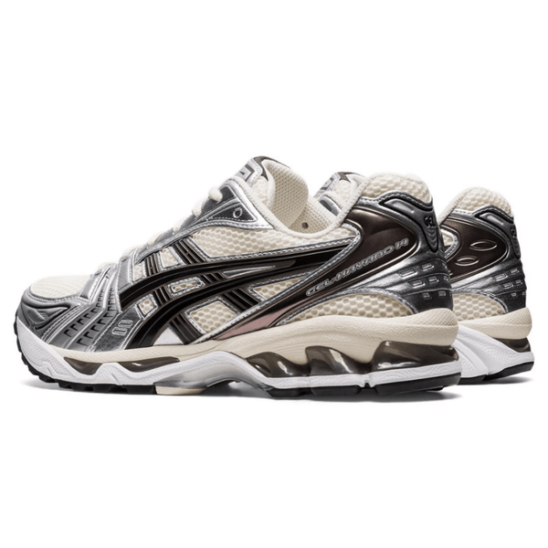 ASICS Gel-Kayano 14 Silver Cream sneakers on feet Dubai