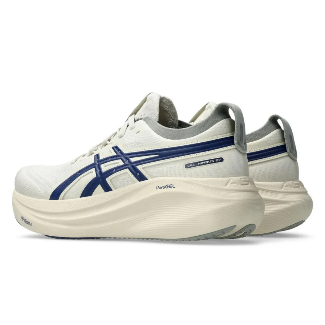 ASICS Gel-Nimbus 27 Birch Indigo Blue running shoes heel view