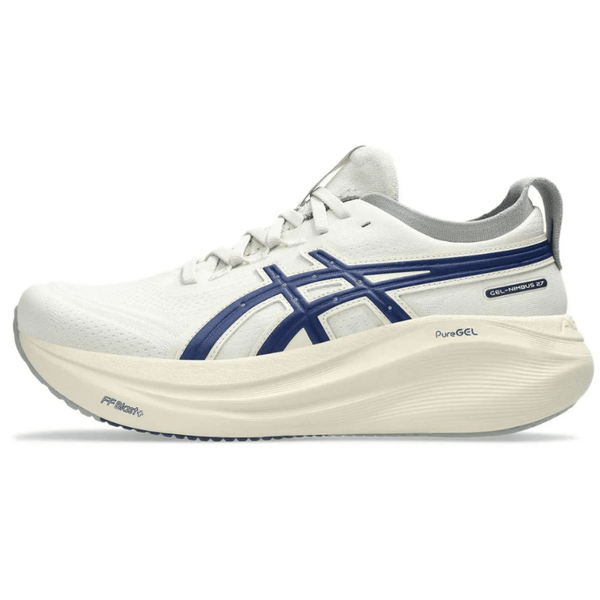 ASICS Gel-Nimbus 27 Birch Indigo Blue running shoes on feet Dubai