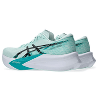 ASICS Magic Speed 4 Soothing Sea Black running shoes on feet Dubai