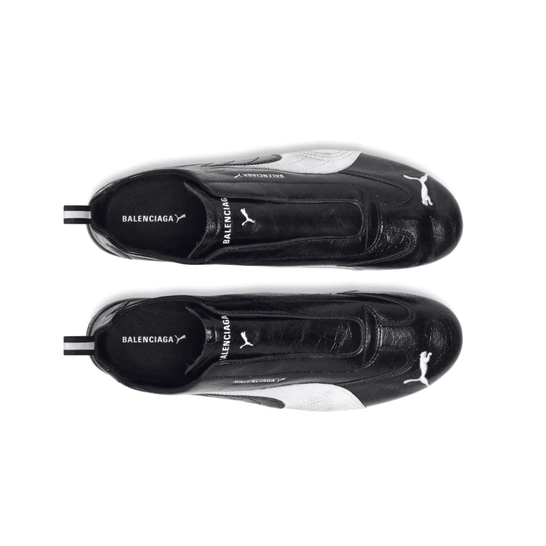 Balenciaga x Puma Speedcat Leather White Black sneakers upper detail