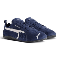 Balenciaga x Puma Speedcat Suede Navy White sneakers on feet Dubai