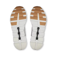 White sandals with brown soles on a white background