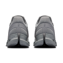 Gray athletic shoes with 'On' branding on a white background