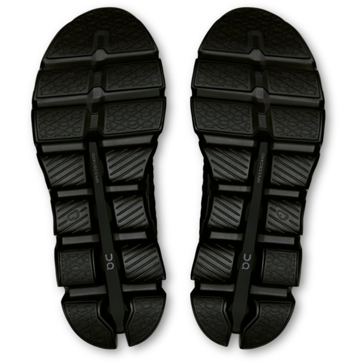 Black sandal sole with brand logo on a white background