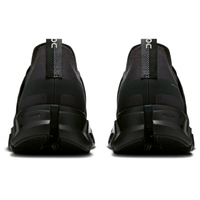Black slip-on shoes with brand logo on a white background