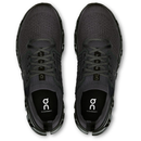 Black running shoes with 'on' logo on a white background