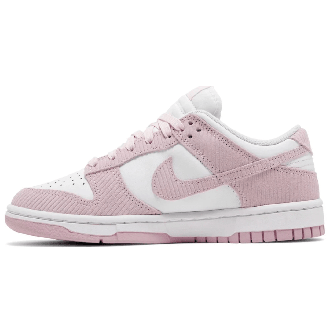 Nike Dunk Low Pink Corduroy sneakers on feet Dubai