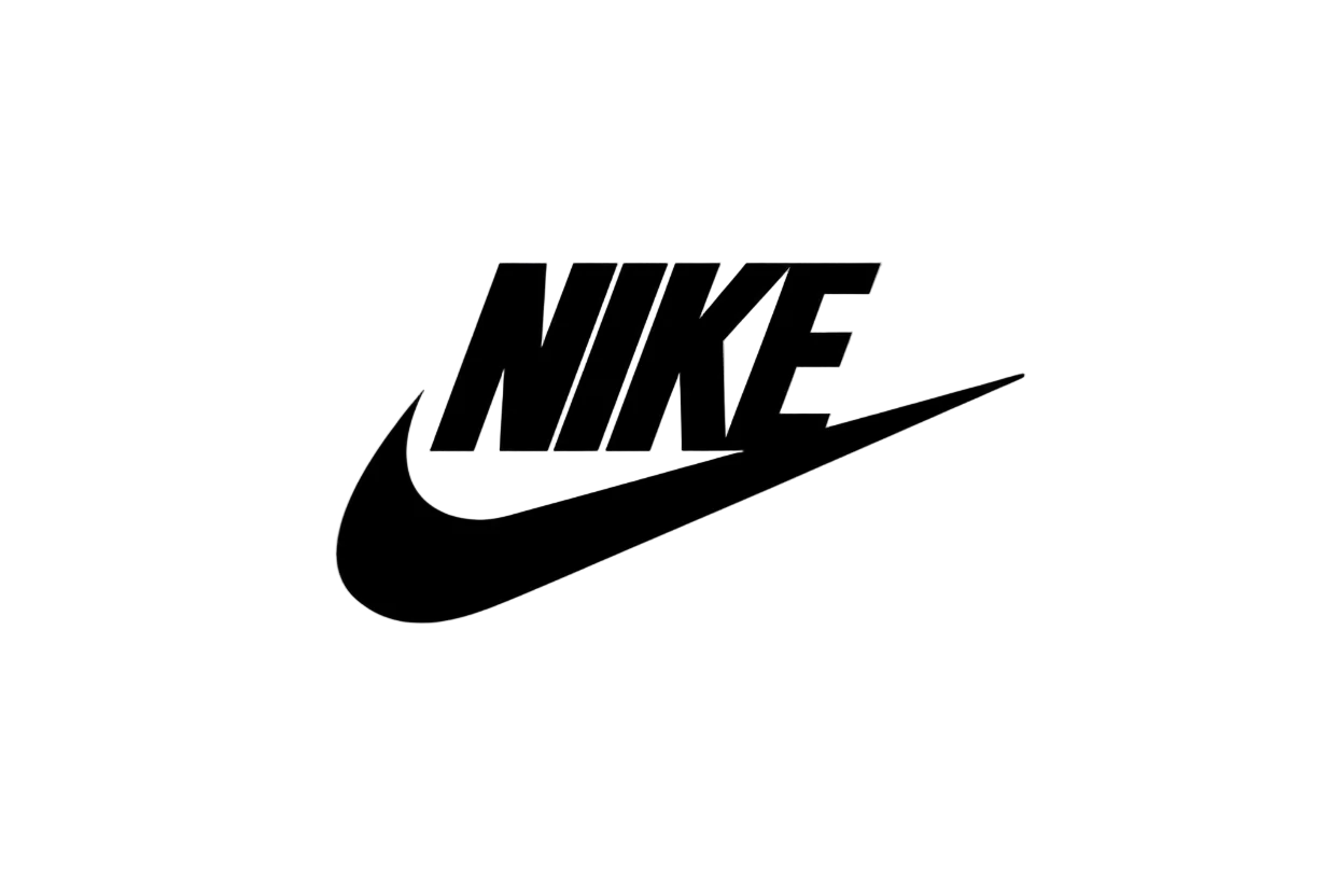 Black Nike logo on a white grid background