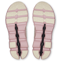 Pair of pink sandals with white soles on a white background