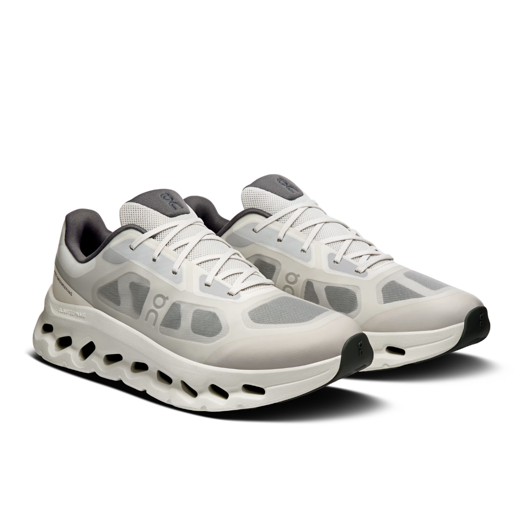 Layered upper and laces of On Cloudtilt Remix Alloy Ivory