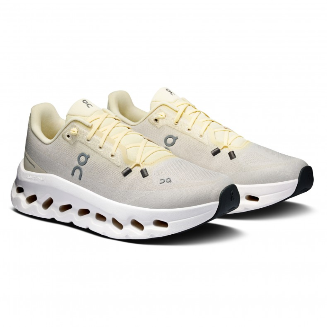 Sock-style upper and speed laces of On Cloudtilt Castor Pearl