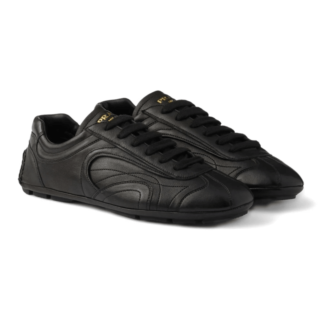 Prada Montecarlo Re-edition 2005 Antiqued Nappa Leather Sneakers Black upper detail