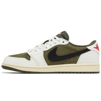 Travis Scott x Nike Air Jordan 1 Retro Low OG SP Reverse Olive Medium Olive sneakers on feet Dubai